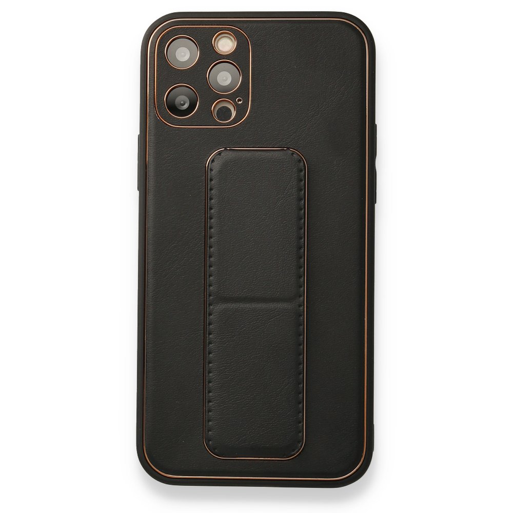  iPhone 12 Pro Kılıf Coco Deri Standlı Kapak - Siyah