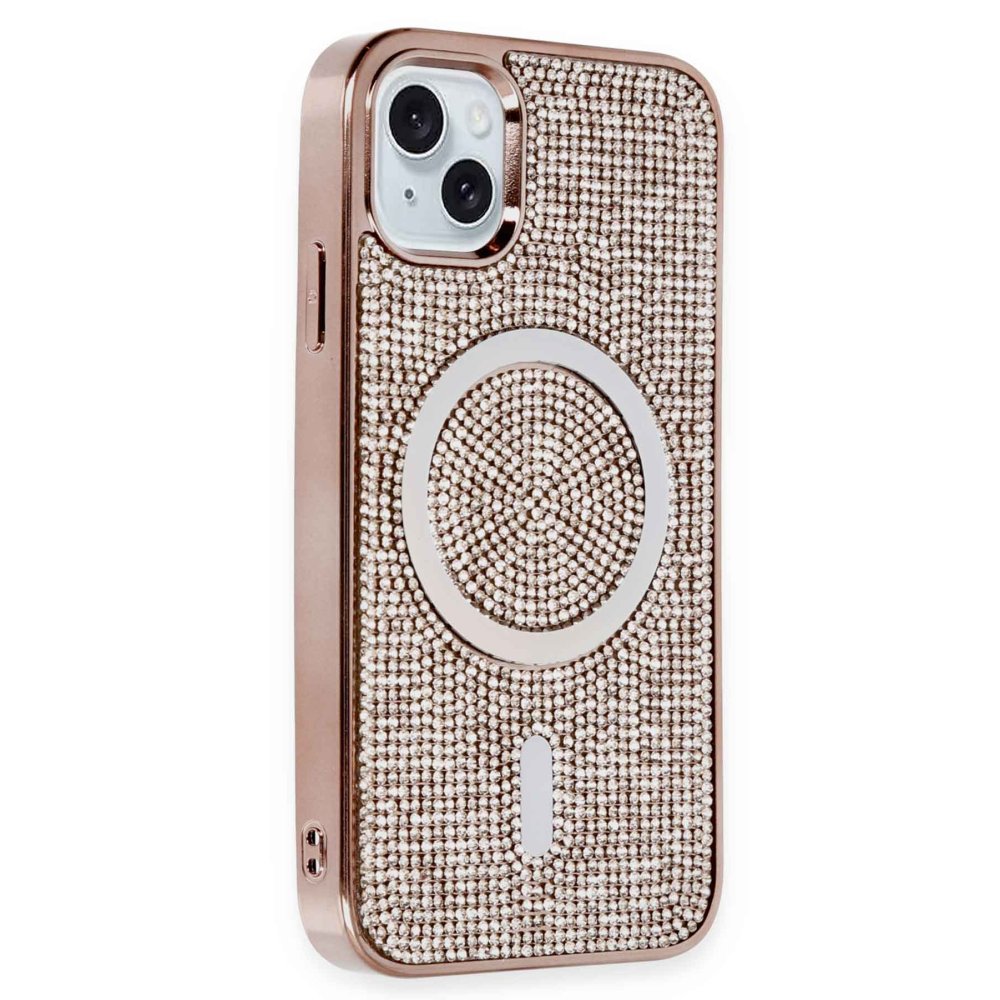 iPhone 15 Kılıf Diamond Magsafe Kapak - Pembe  iPhone 15 Kılıf Diamond Magsafe Kapak - Pembe