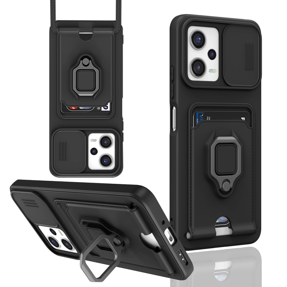 Redmi Note 12 Pro 5G Kılıf Zuma Kartvizitli Yüzüklü Silikon - Siyah