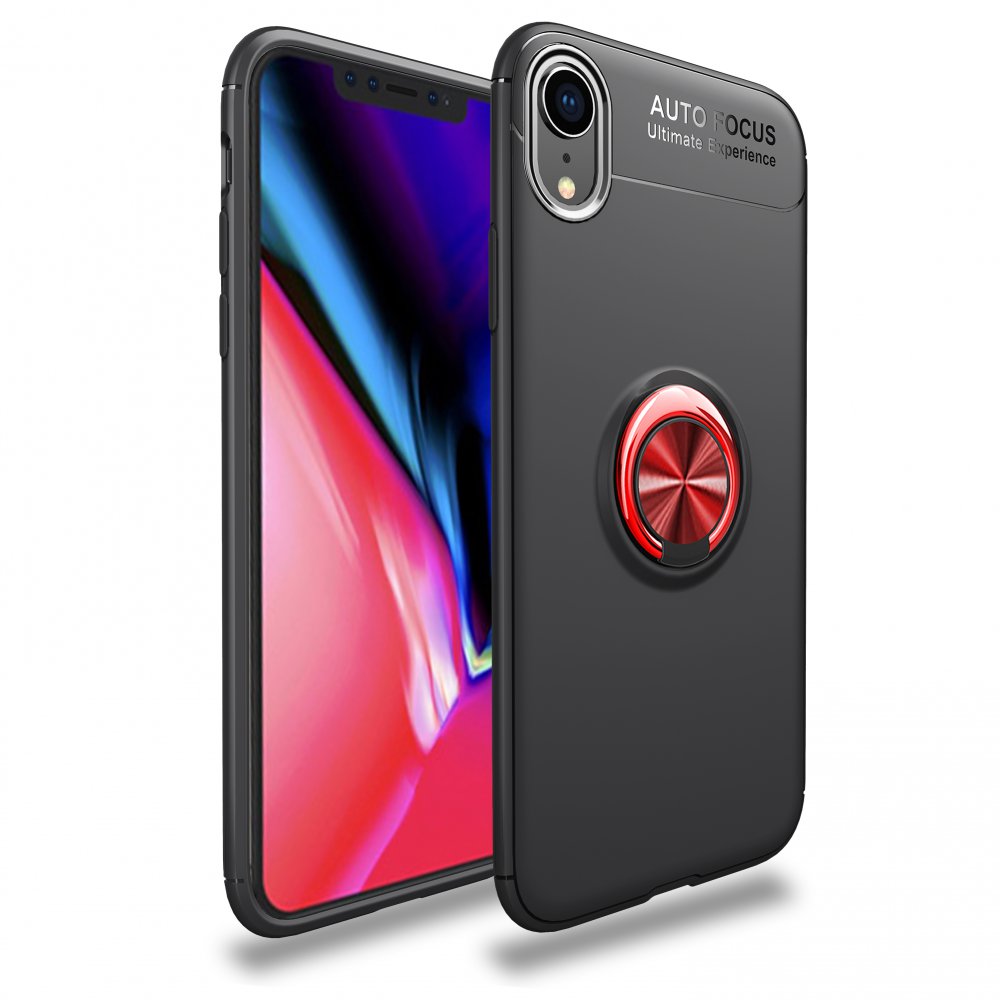  iPhone XR Kılıf Range Yüzüklü Silikon - Siyah-Kırmızı
