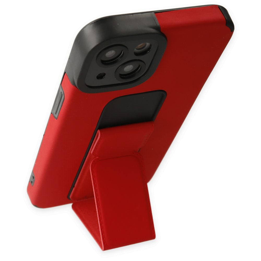 iPhone 14 Plus Kılıf Mega Standlı Silikon - Kırmızı  iPhone 14 Plus Kılıf Mega Standlı Silikon - Kırmızı