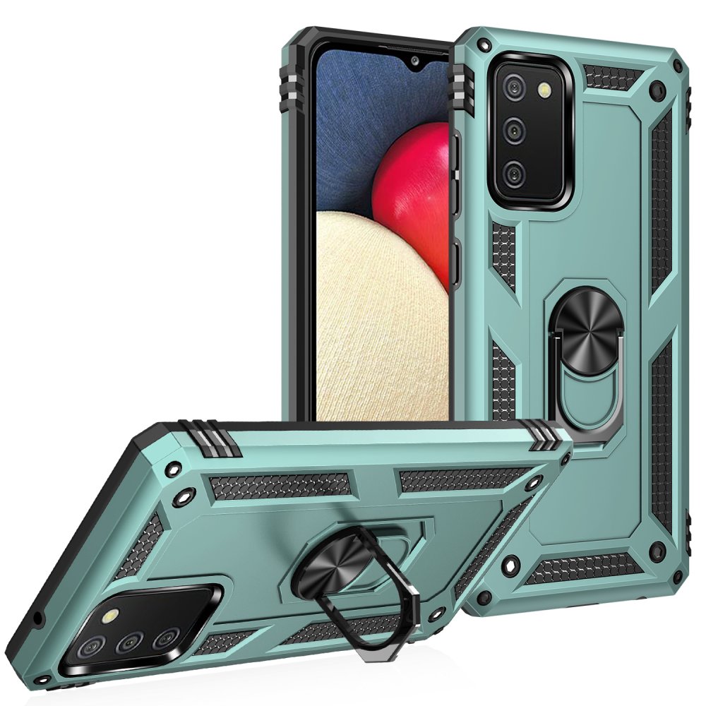  Samsung Galaxy A02S Kılıf Sofya Yüzüklü Silikon Kapak - Yeşil