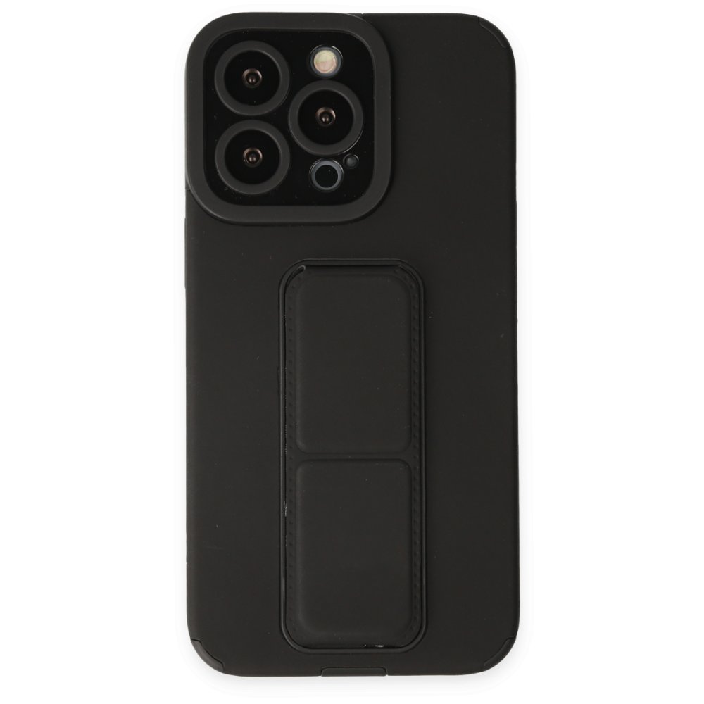  iPhone 14 Pro Max Kılıf Mega Standlı Silikon - Siyah
