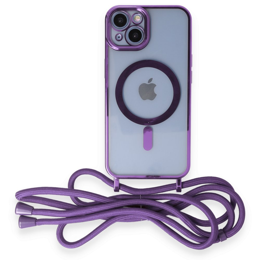  iPhone 14 Kılıf Divo Lazer Askılı Magsafe Kapak - Lila