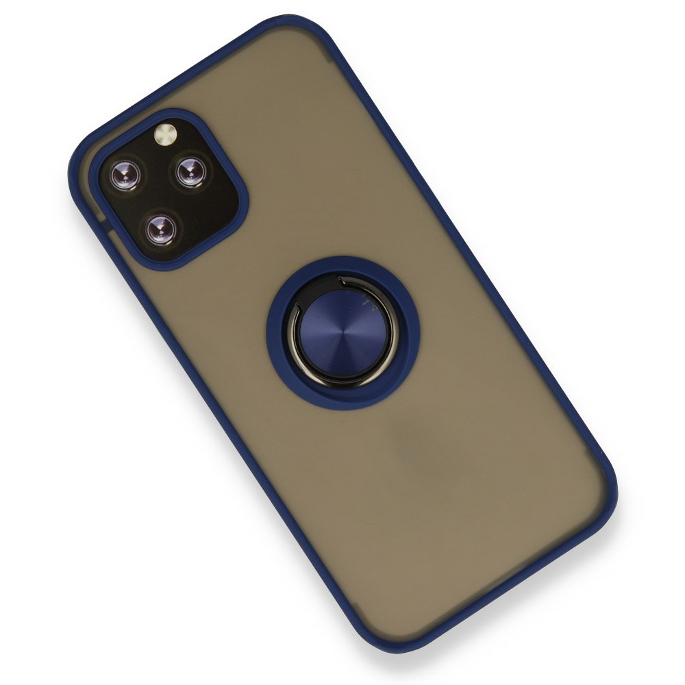  iPhone 12 Pro Kılıf Montreal Yüzüklü Silikon Kapak - Lacivert