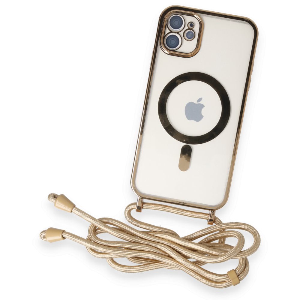  iPhone 11 Kılıf Divo Lazer Askılı Magsafe Kapak - Gold