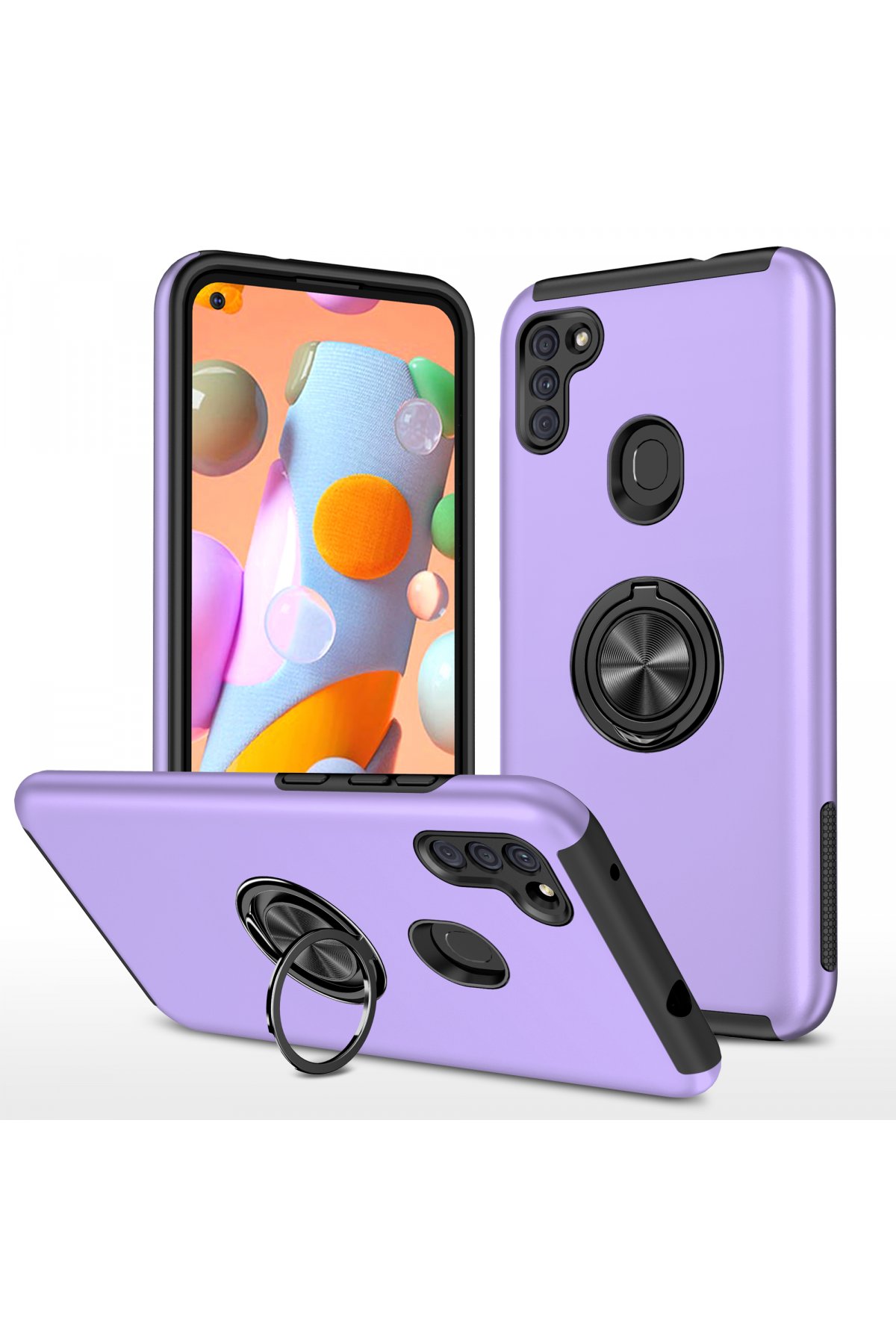  Samsung Galaxy M11 Kılıf Elit Yüzüklü Kapak - Mor
