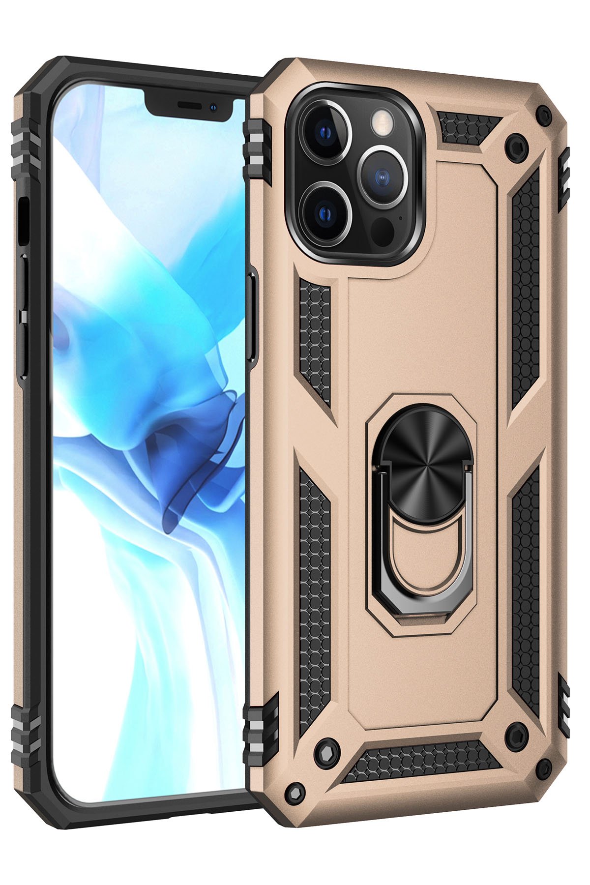  iPhone 12 Pro Kılıf Sofya Yüzüklü Silikon Kapak - Gold