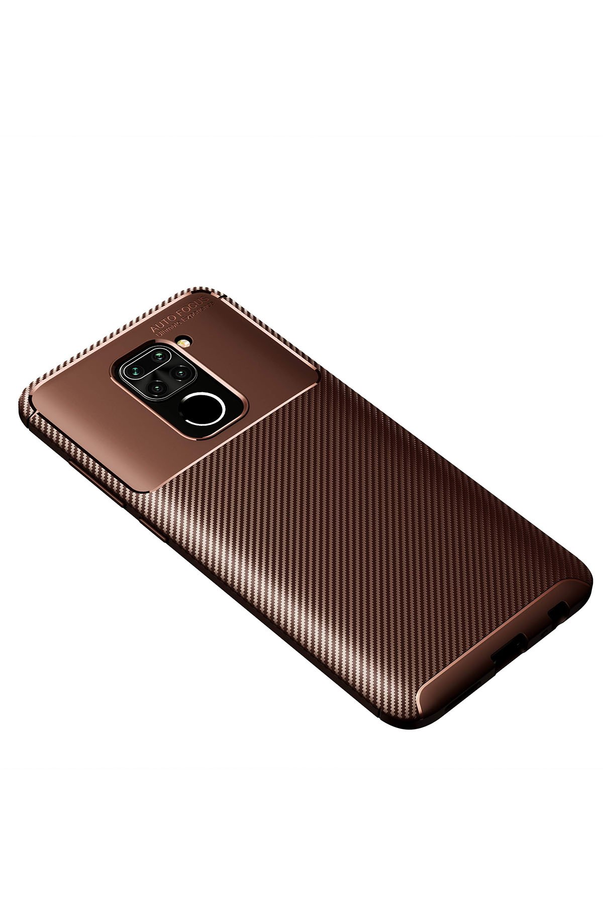 Redmi Note 9 Kılıf Auto Focus Karbon Kapak - Kahverengi