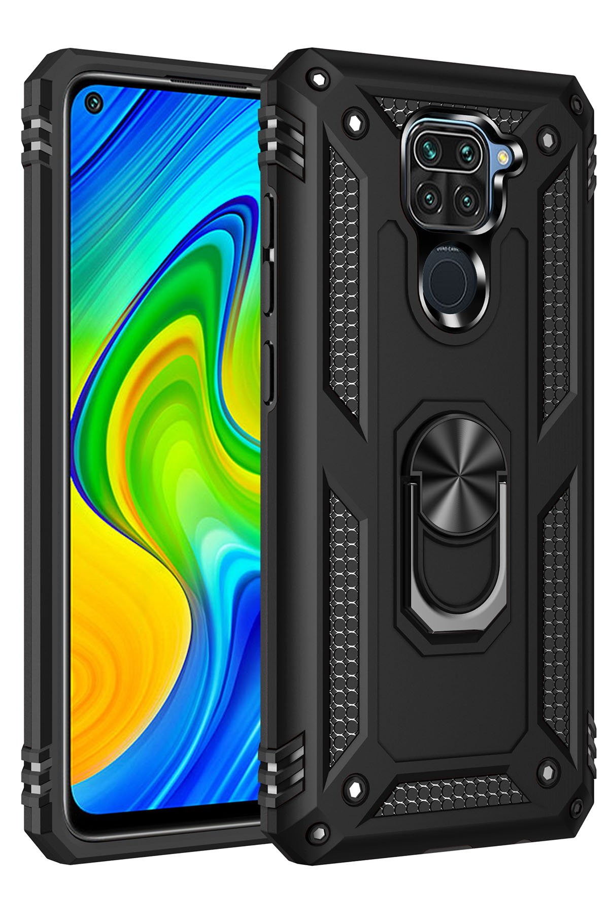 Redmi Note 9 Kılıf Sofya Yüzüklü Silikon Kapak - Siyah