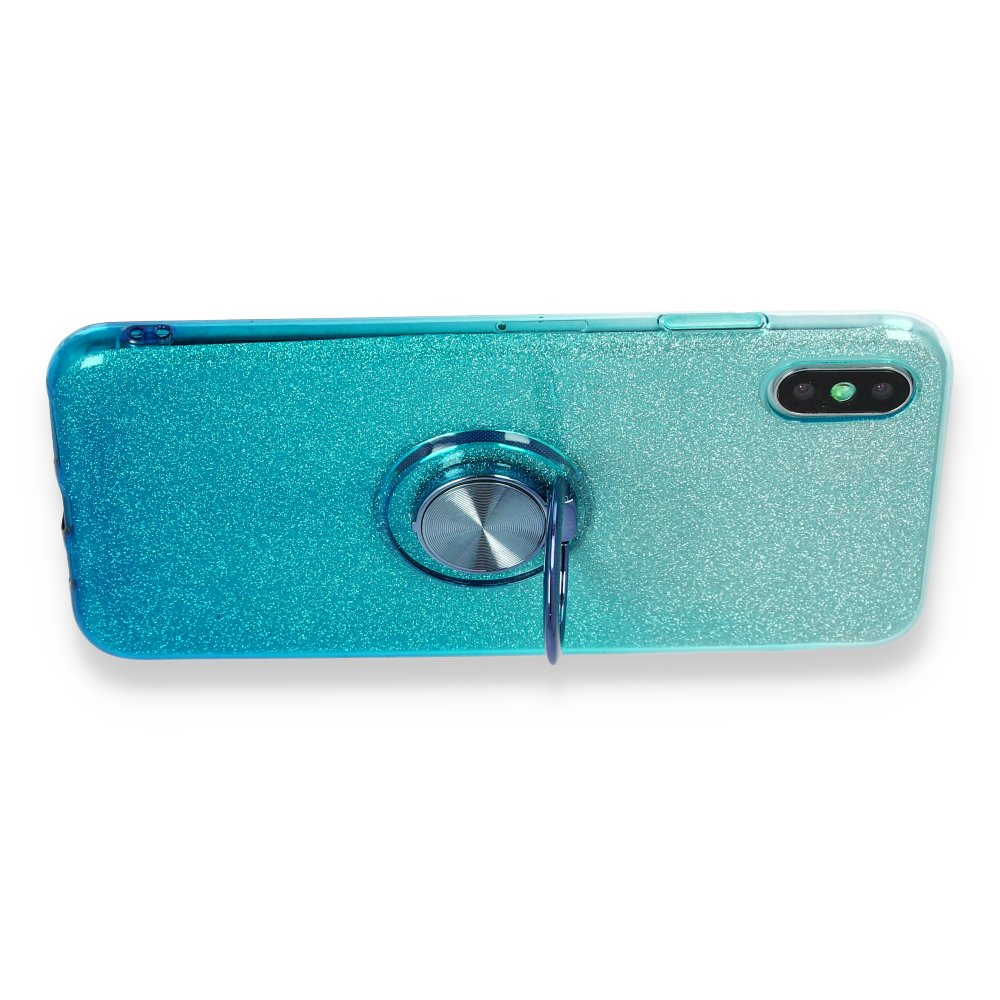  iPhone X Kılıf Simli Yüzüklü Silikon - Turkuaz