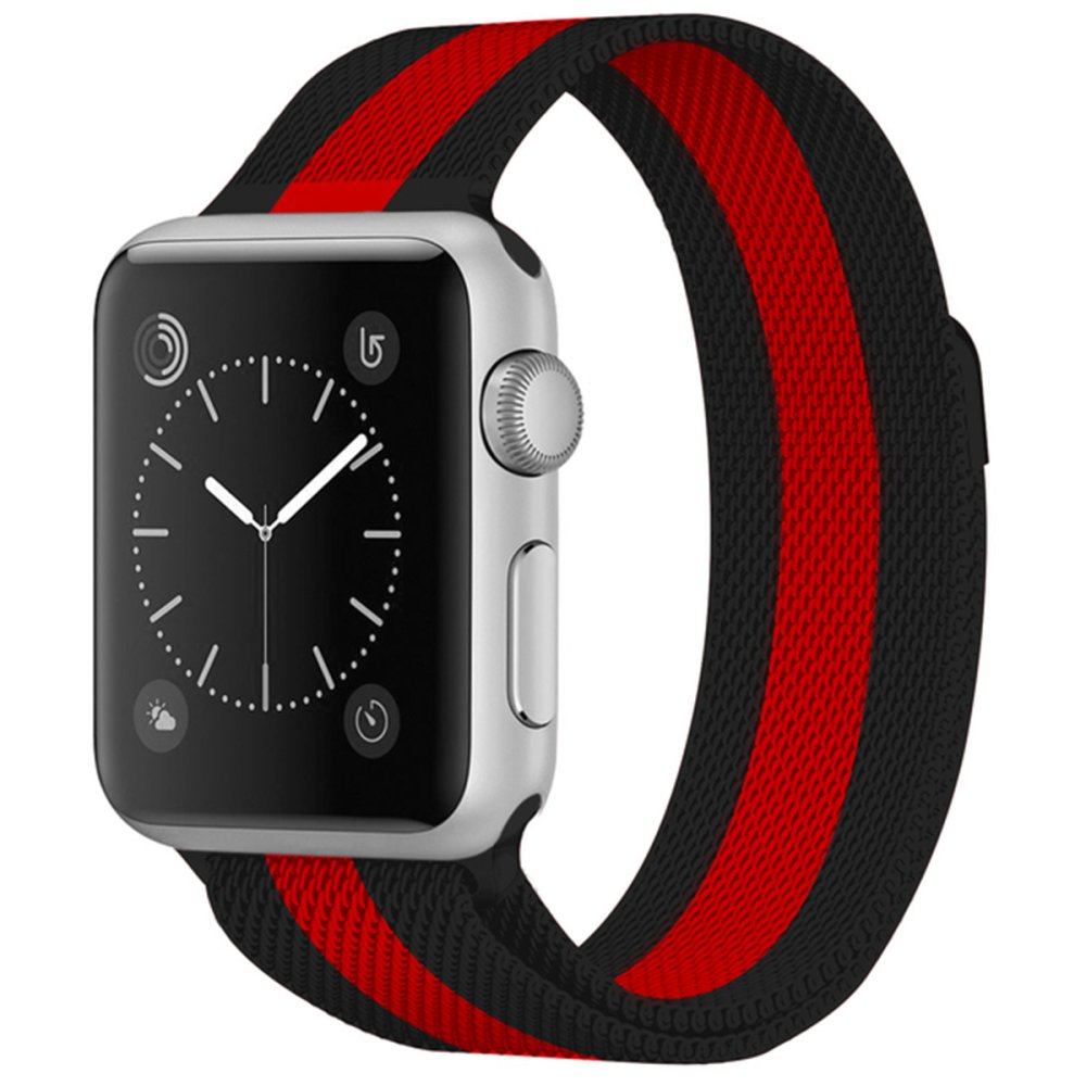  Apple Watch Ultra 49mm Metal Mıknatıslı Kordon - Siyah-Kırmızı