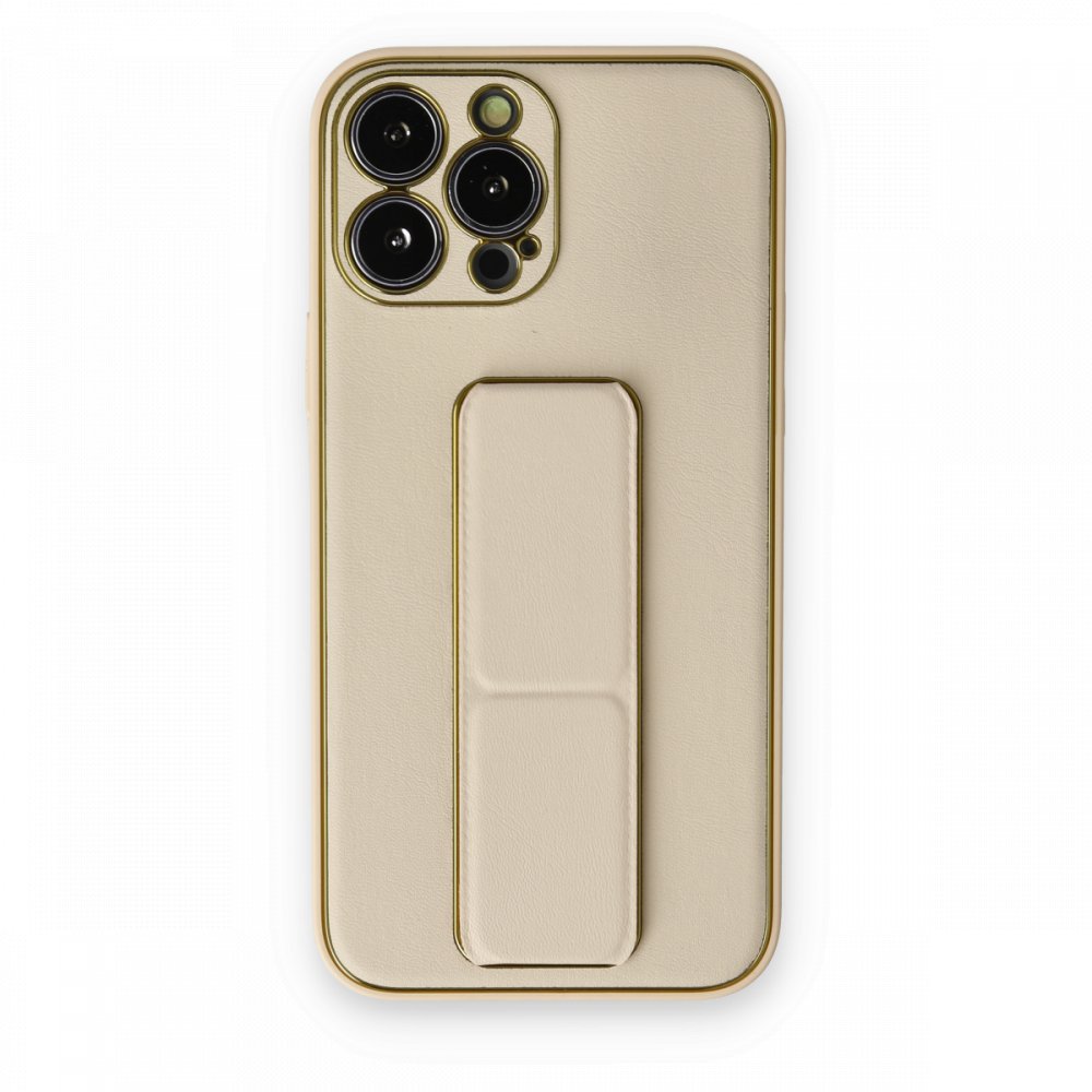 iPhone 13 Pro Kılıf Coco Deri Standlı Kapak - Gold iPhone 13 Pro Kılıf Coco Deri Standlı Kapak - Gold