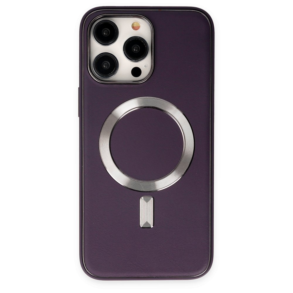  iPhone 13 Pro Max Kılıf Coco Deri Magneticsafe Silikon - Derin Mor