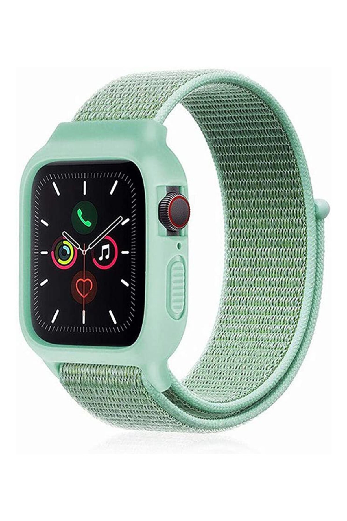Apple Watch 40mm Hasırlı Cırtcırtlı Kasalı Kordon - Turkuaz Apple Watch 40mm Hasırlı Cırtcırtlı Kasalı Kordon - Turkuaz