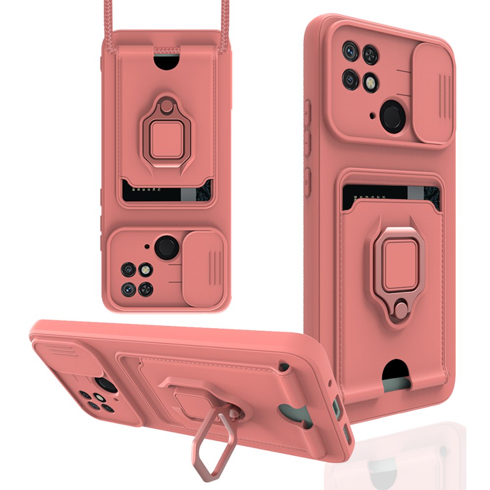 Redmi 10C Kılıf Zuma Kartvizitli Yüzüklü Silikon - Pembe