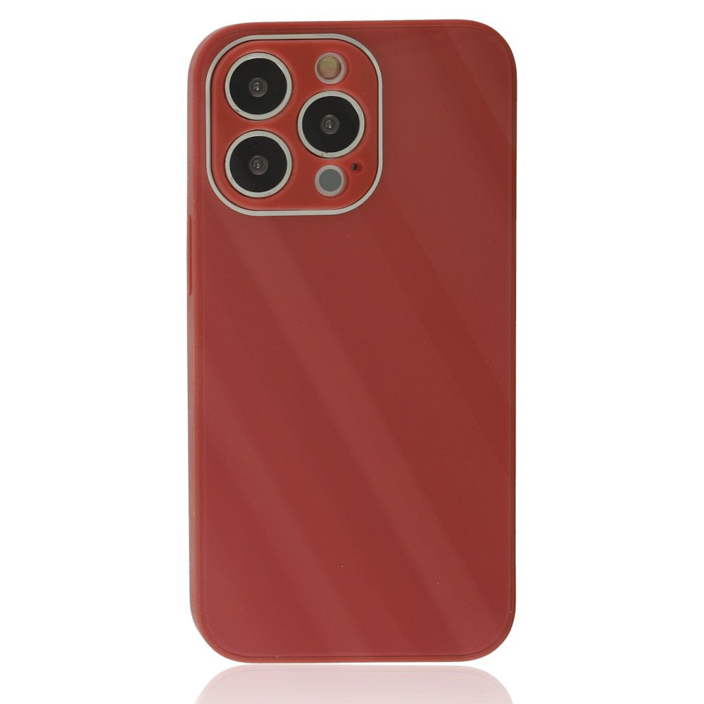 iPhone 14 Pro Kılıf Glass Kapak - Bordo  iPhone 14 Pro Kılıf Glass Kapak - Bordo