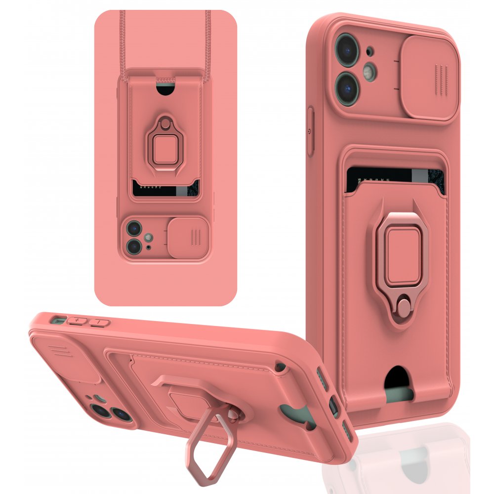  iPhone 11 Kılıf Zuma Kartvizitli Yüzüklü Silikon - Pembe