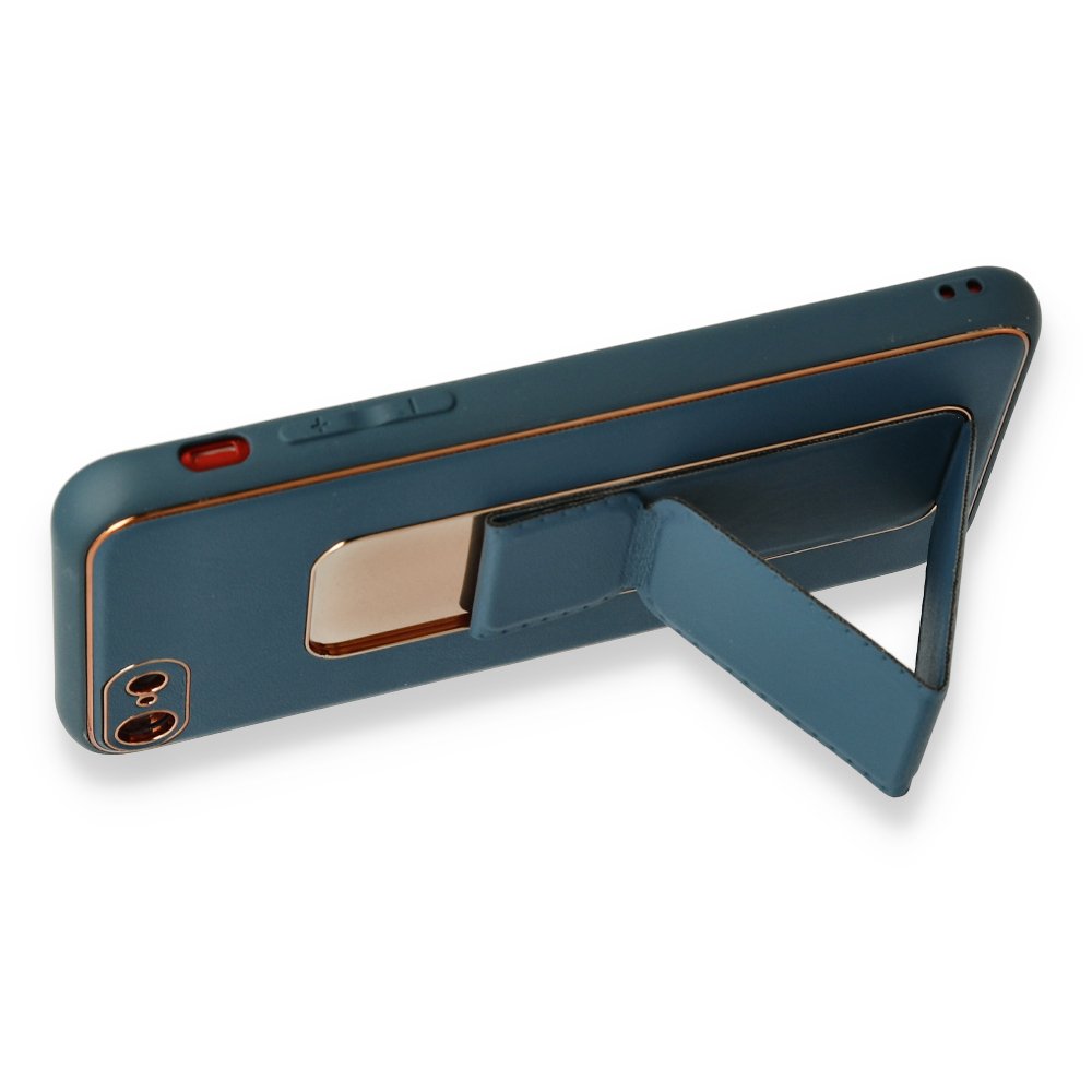  iPhone 7 Kılıf Coco Deri Standlı Kapak - Mavi