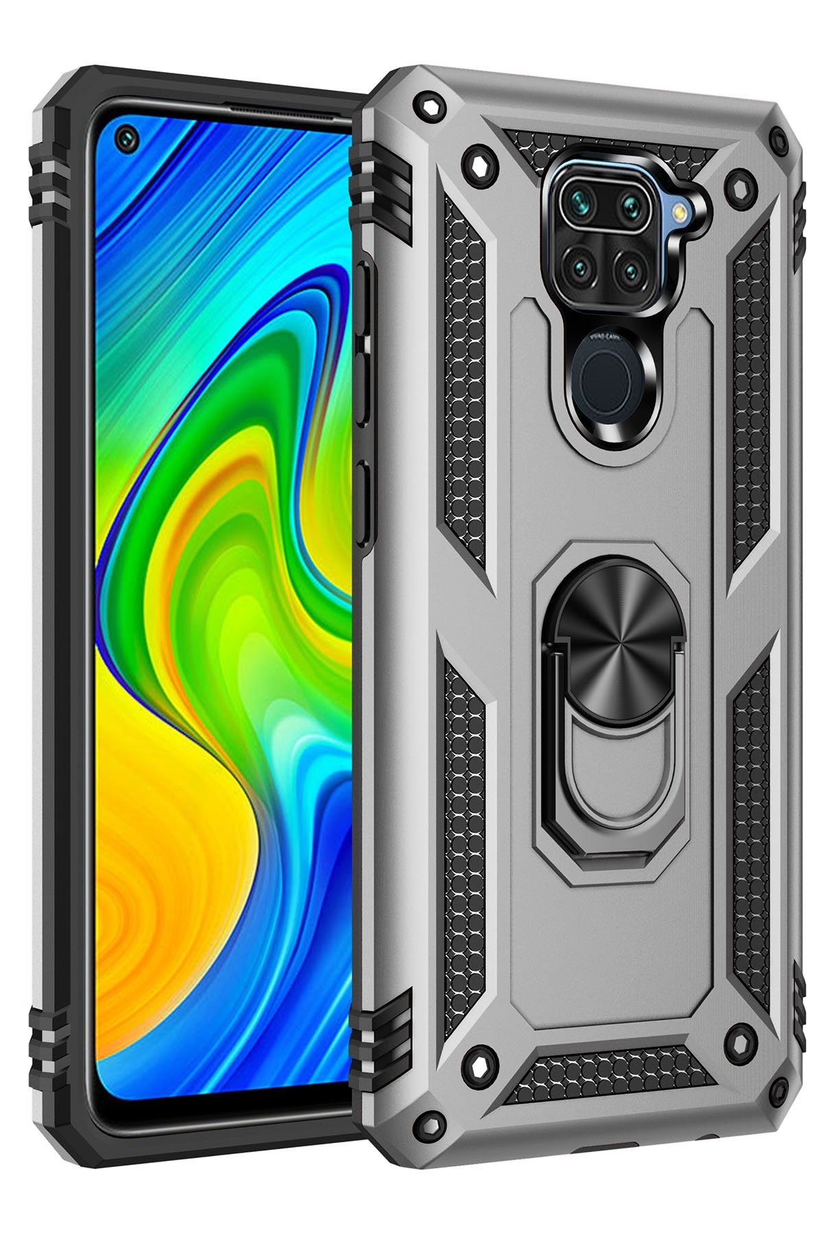 Redmi Note 9 Kılıf Sofya Yüzüklü Silikon Kapak - Gümüş