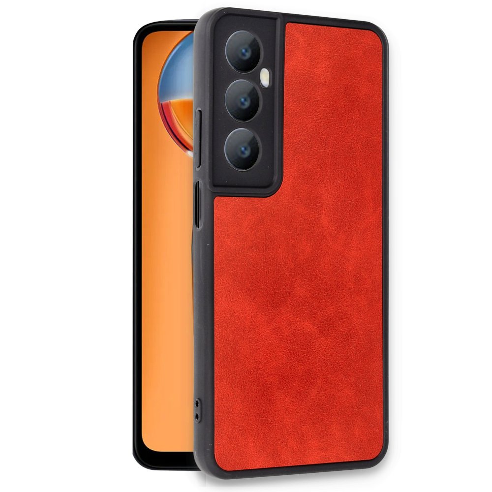 Realme C65 Kılıf Aras Deri Kapak - Kırmızı Realme C65 Kılıf Aras Deri Kapak - Kırmızı