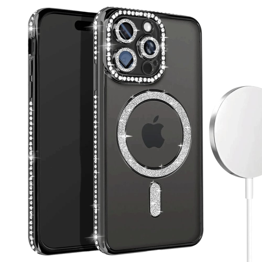  iPhone 15 Pro Max Kılıf Joke Simli Magneticsafe Kılıf - Siyah