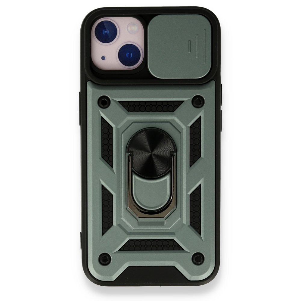  iPhone 13 Kılıf Pars Lens Yüzüklü Silikon - Yeşil