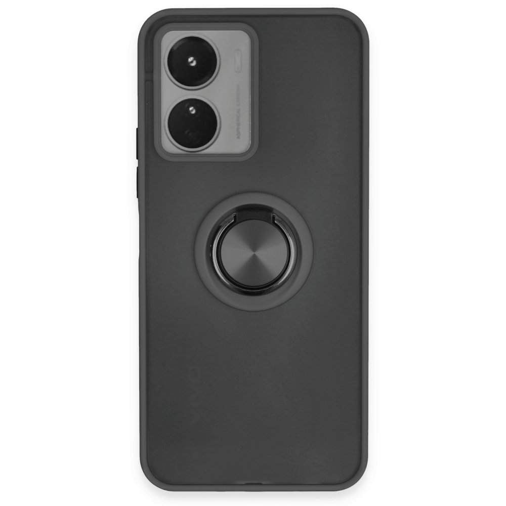  Vivo Y16 Kılıf Montreal Yüzüklü Silikon Kapak - Siyah