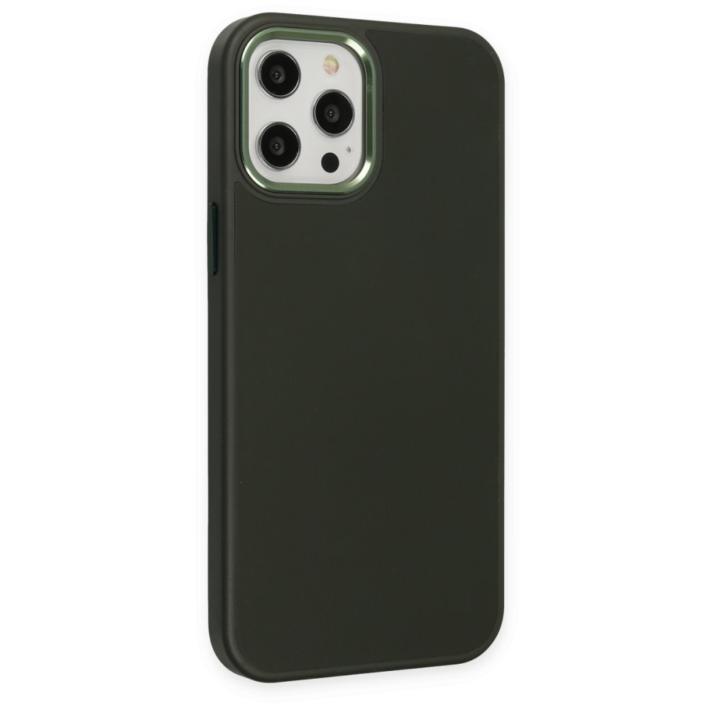  iPhone 12 Pro Kılıf Asya Deri Silikon - Koyu Yeşil