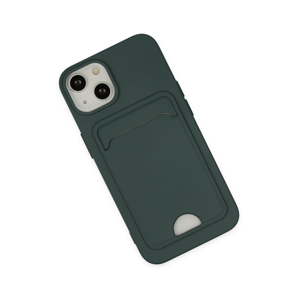  iPhone 14 Plus Kılıf Kelvin Kartvizitli Silikon - Koyu Yeşil
