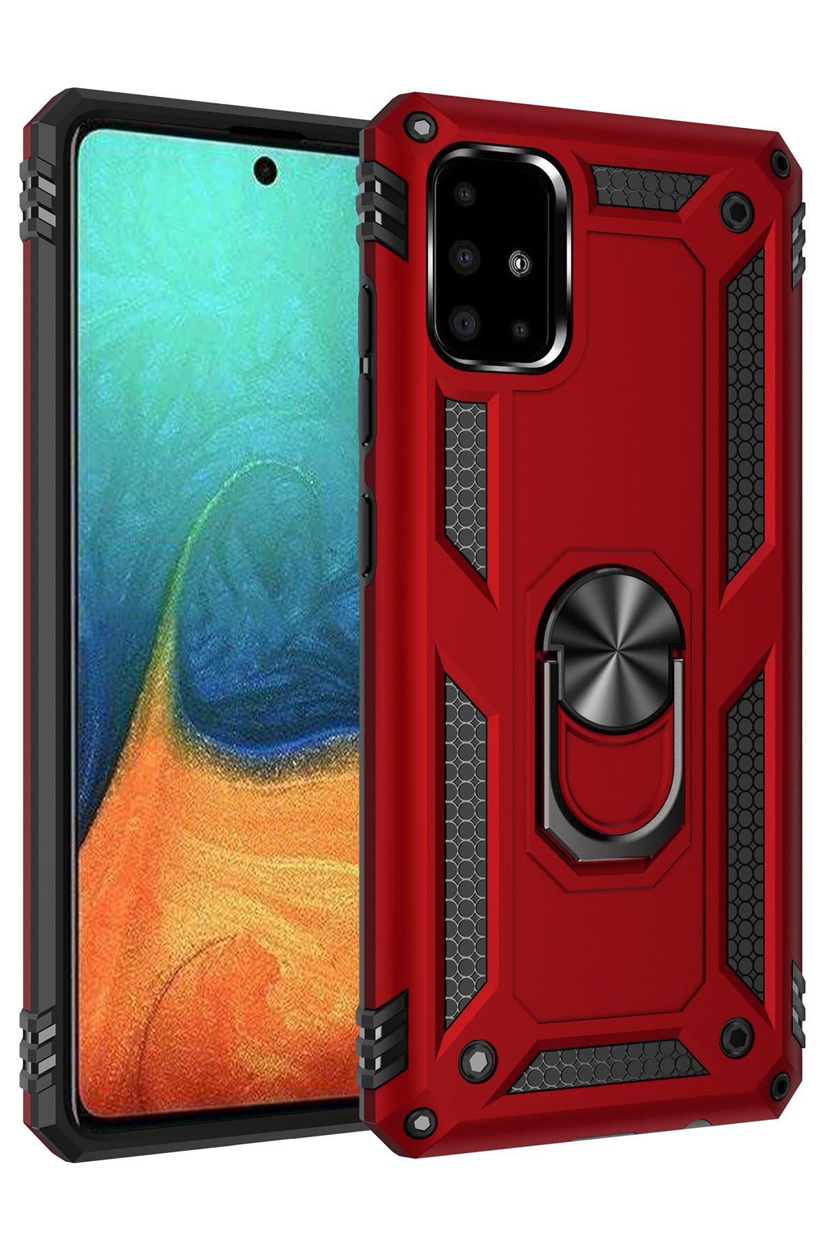  Samsung Galaxy A71 Kılıf Sofya Yüzüklü Silikon Kapak - Kırmızı