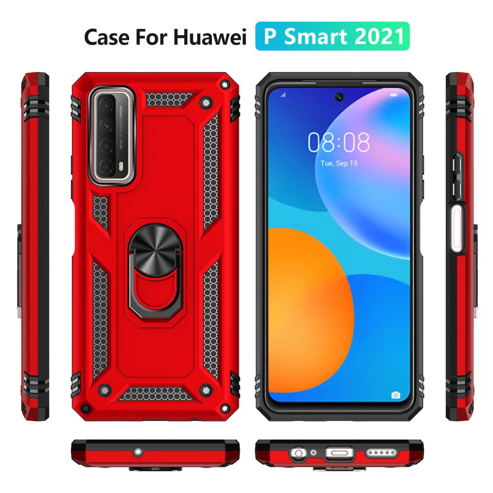 Huawei P Smart 2021 Kılıf Sofya Yüzüklü Silikon Kapak - Kırmızı  Huawei P Smart 2021 Kılıf Sofya Yüzüklü Silikon Kapak - Kırmızı