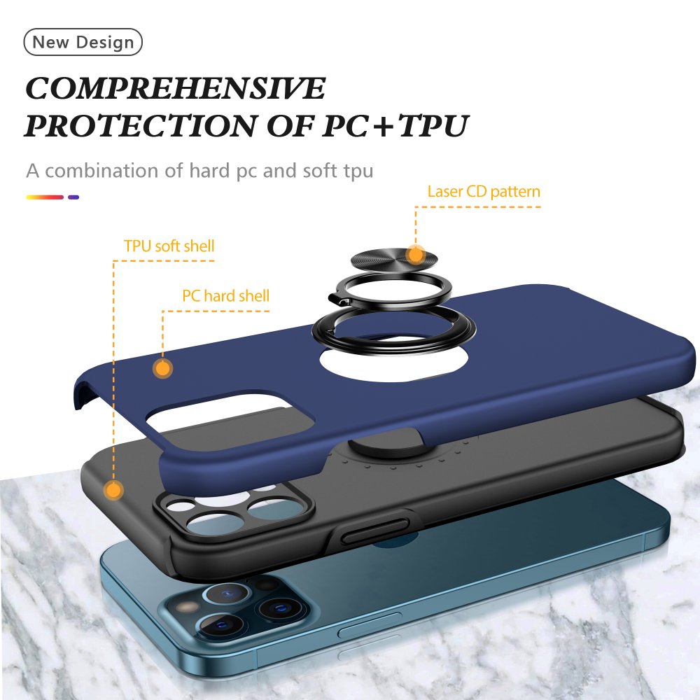  iPhone 12 Pro Kılıf Elit Yüzüklü Kapak - Lacivert