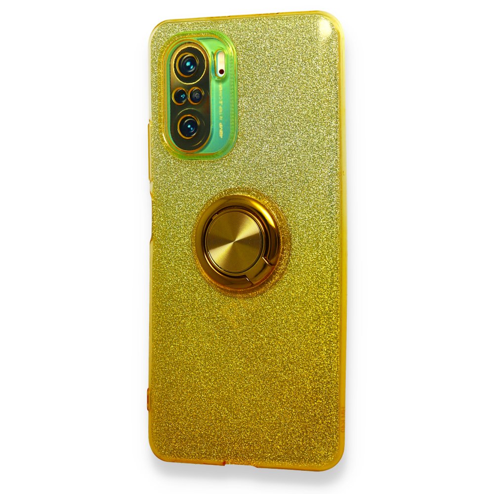 Redmi K40 Kılıf Simli Yüzüklü Silikon - Sarı Redmi K40 Kılıf Simli Yüzüklü Silikon - Sarı