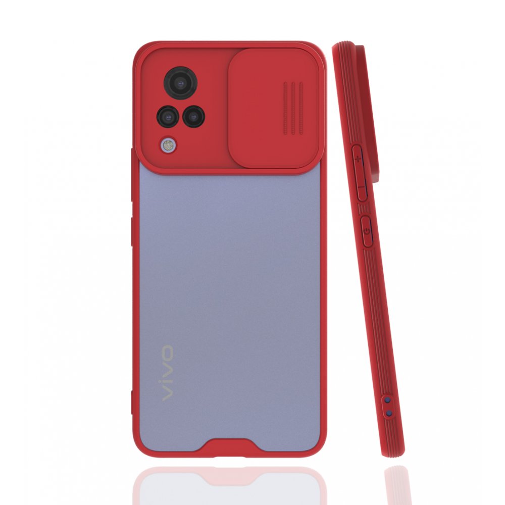  Vivo V21 Kılıf Platin Kamera Koruma Silikon - Kırmızı