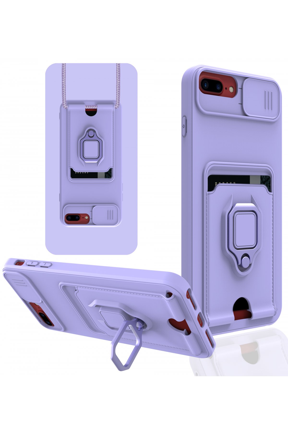  iPhone 8 Plus Kılıf Zuma Kartvizitli Yüzüklü Silikon - Lila