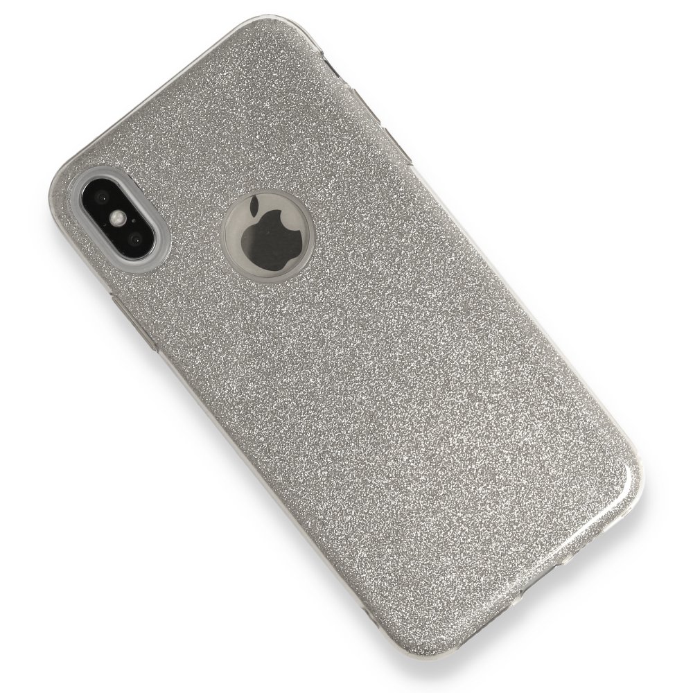  iPhone XS Max Kılıf Simli Katmanlı Silikon - Gümüş