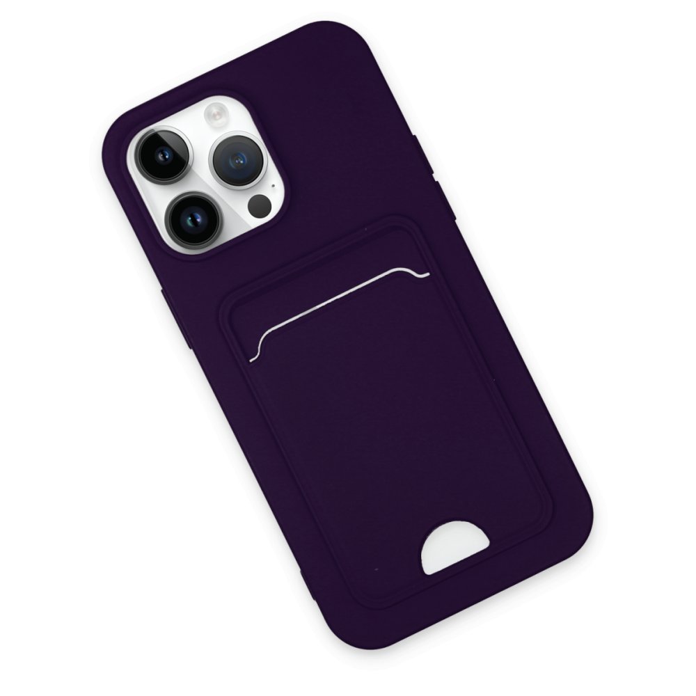  iPhone 14 Pro Kılıf Kelvin Kartvizitli Silikon - Derin Mor