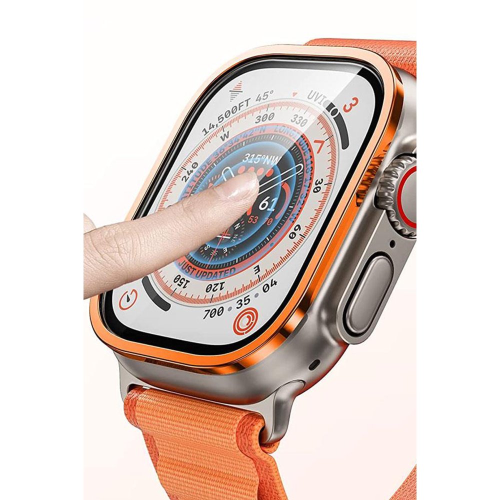  Apple Watch Ultra 49mm Alüminyum Kasa Cam Ekran Koruyucu - Turuncu