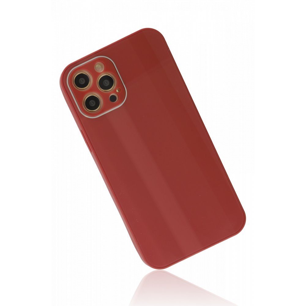  iPhone 12 Pro Max Kılıf Glass Kapak - Bordo