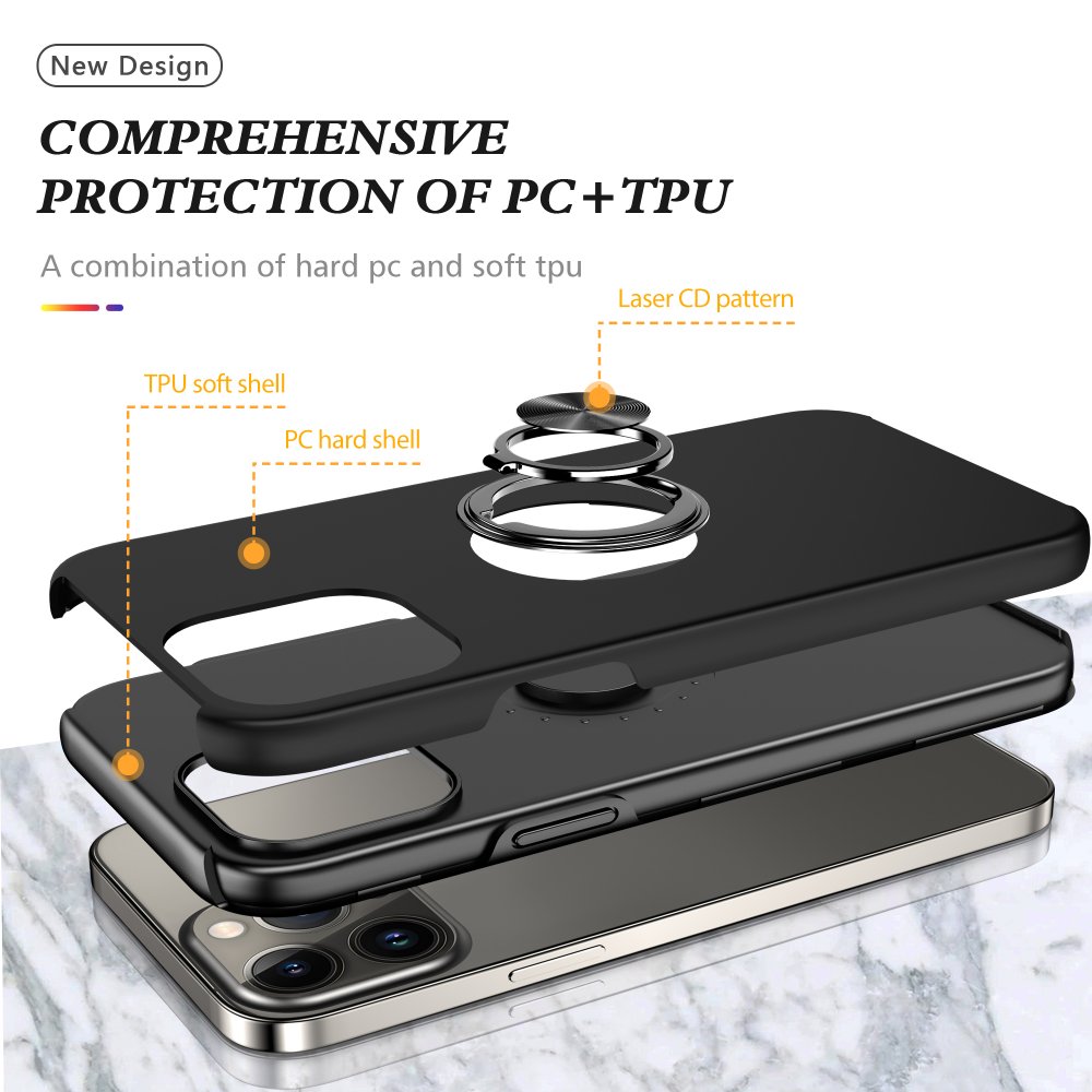  iPhone 13 Pro Max Kılıf Elit Yüzüklü Kapak - Siyah
