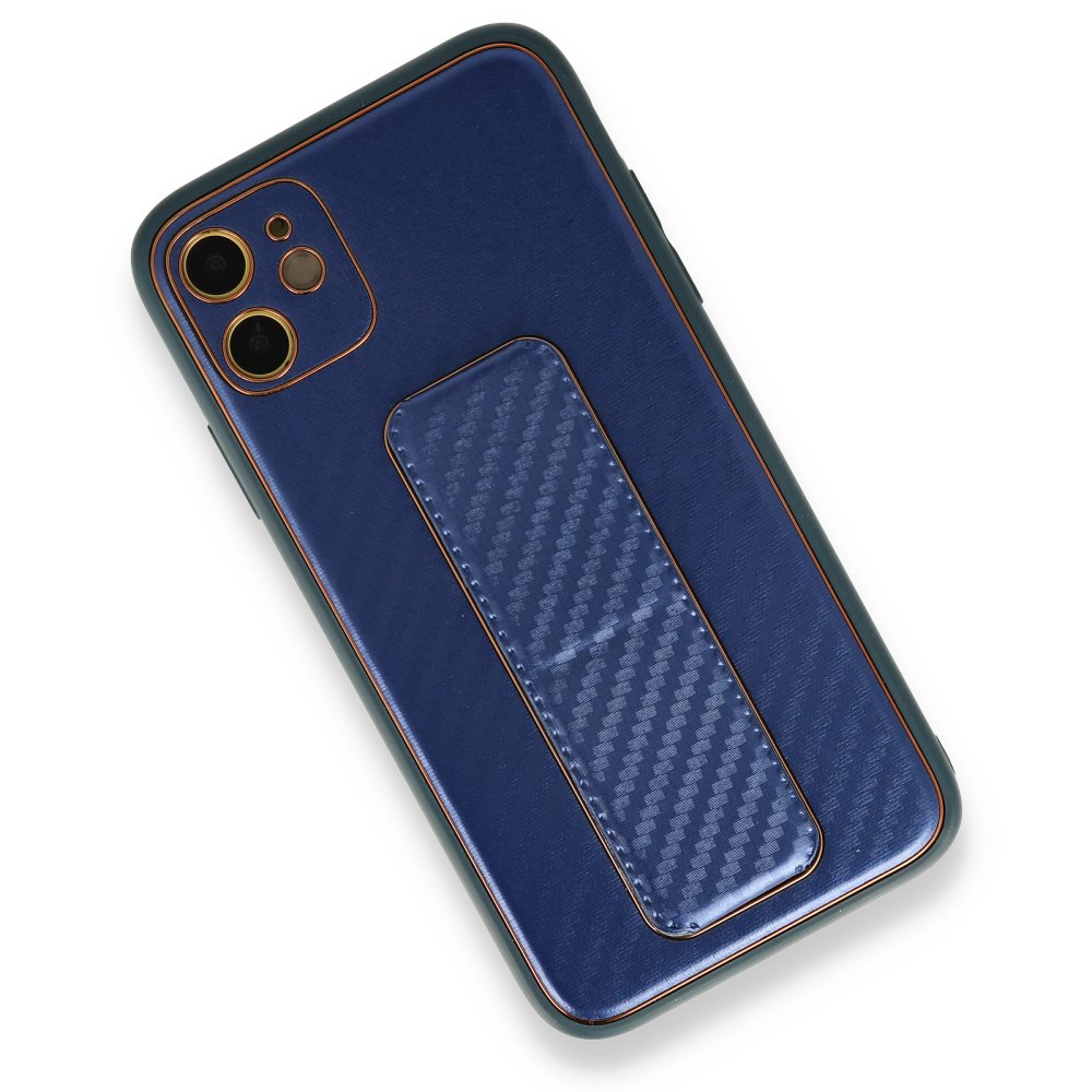 iPhone 12 Kılıf Coco Karbon Standlı Kapak - Mavi iPhone 12 Kılıf Coco Karbon Standlı Kapak - Mavi