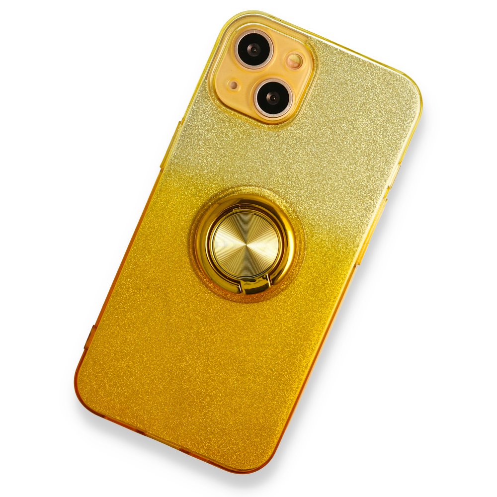  iPhone 13 Kılıf Simli Yüzüklü Silikon - Sarı
