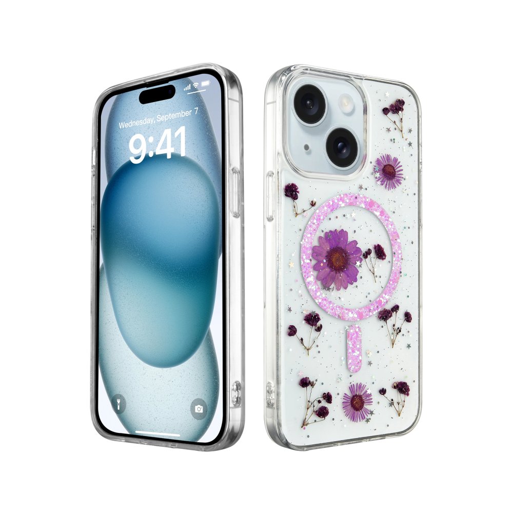  iPhone 14 Kılıf Daisy Simli Magsafe Kapak - Mor
