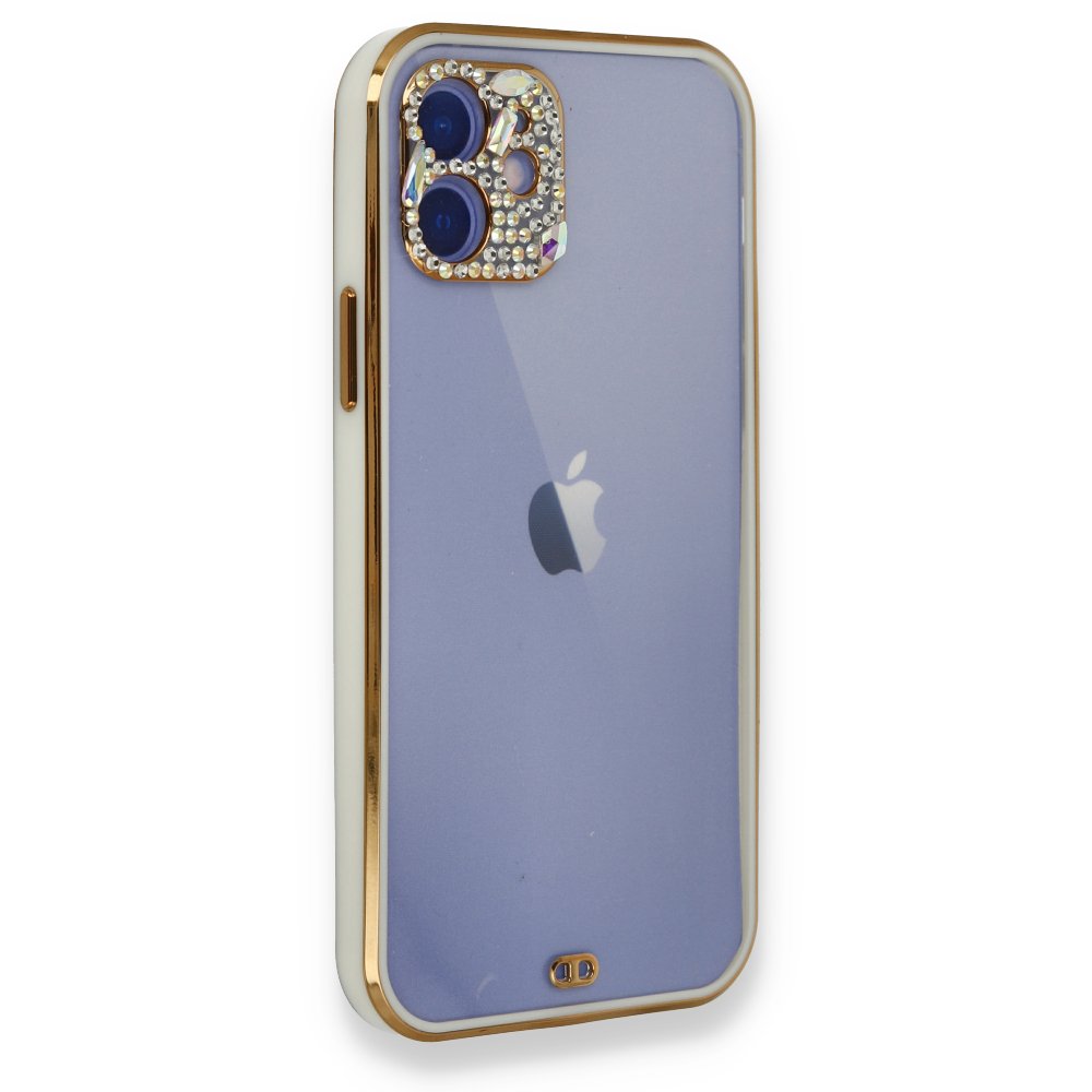  iPhone 12 Kılıf Liva Taşlı Silikon - Beyaz