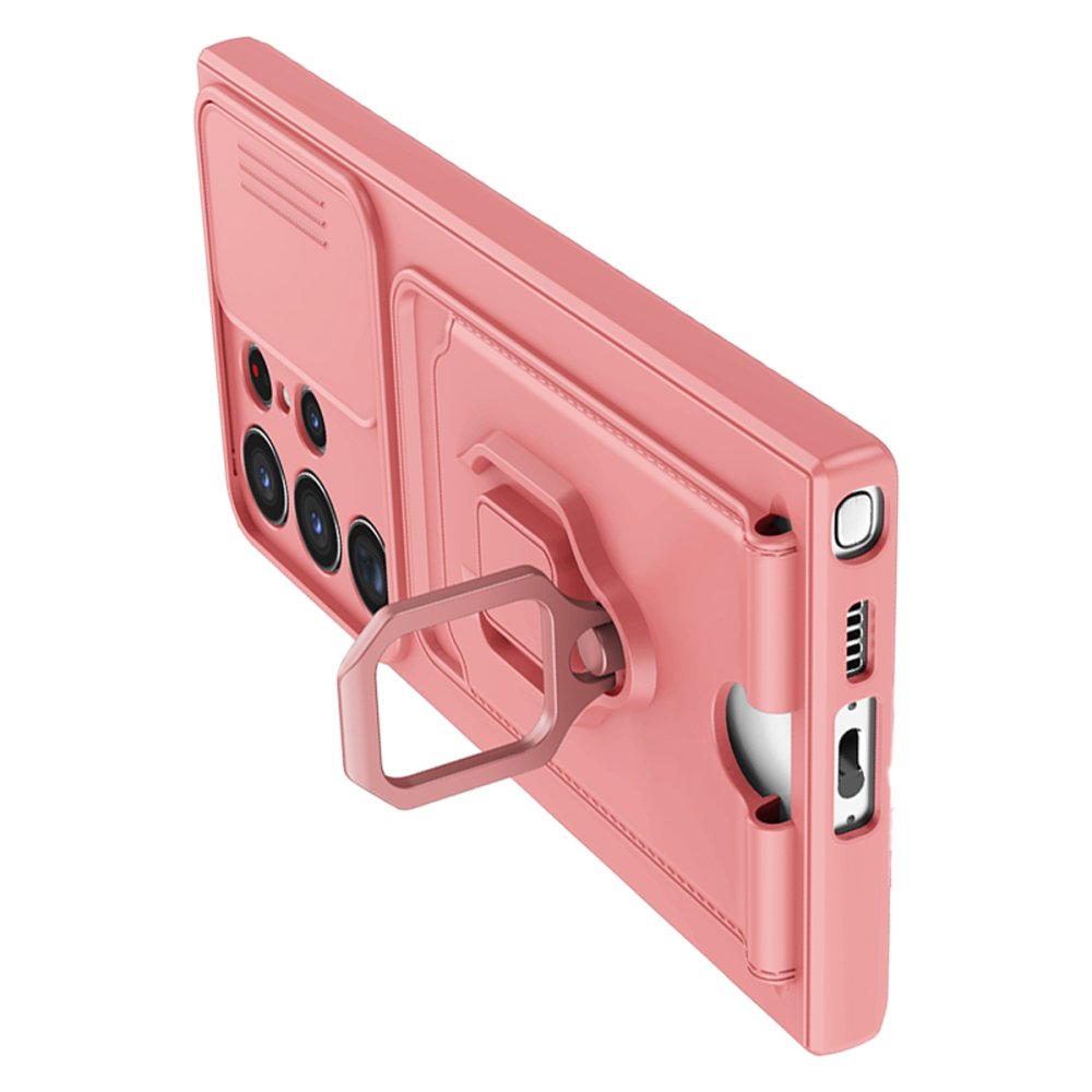  Samsung Galaxy S23 Ultra Kılıf Zuma Kartvizitli Yüzüklü Silikon - Pembe