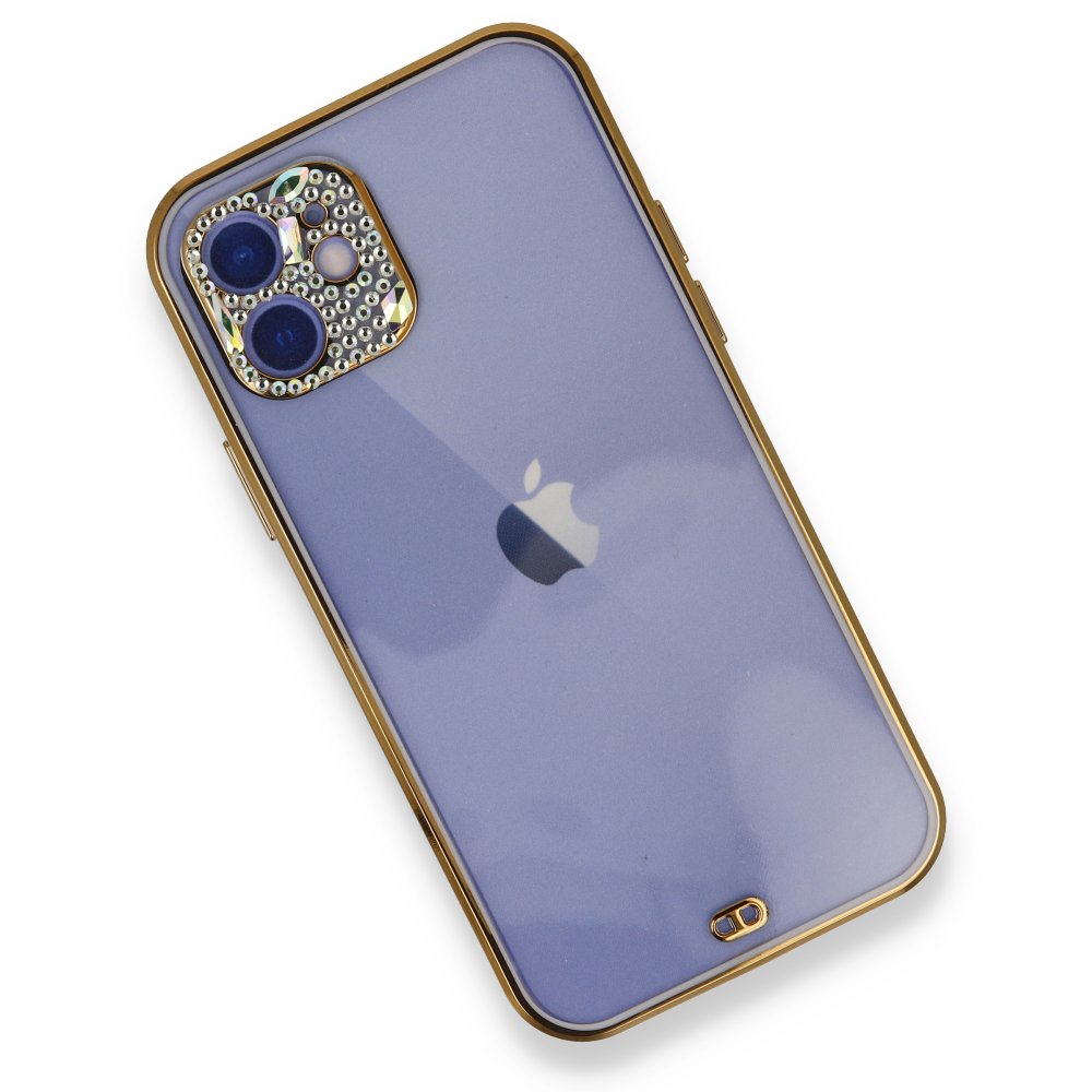 iPhone 12 Kılıf Liva Taşlı Silikon - Mor iPhone 12 Kılıf Liva Taşlı Silikon - Mor