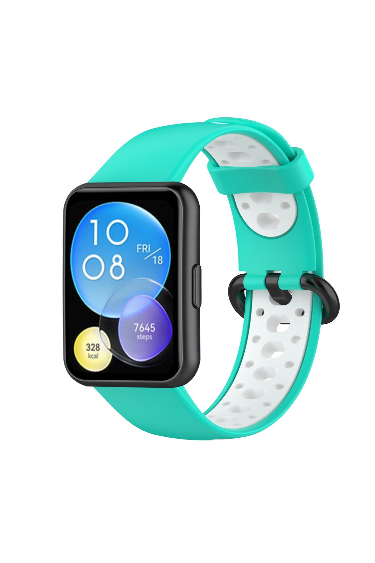 Huawei Watch Fit 2 Spor Delikli Kordon - Turkuaz-Beyaz Huawei Watch Fit 2 Spor Delikli Kordon - Turkuaz-Beyaz
