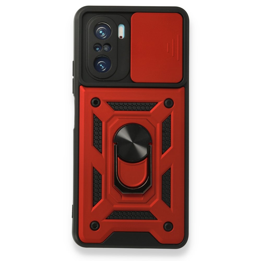 Redmi K40 Kılıf Pars Lens Yüzüklü Silikon - Kırmızı