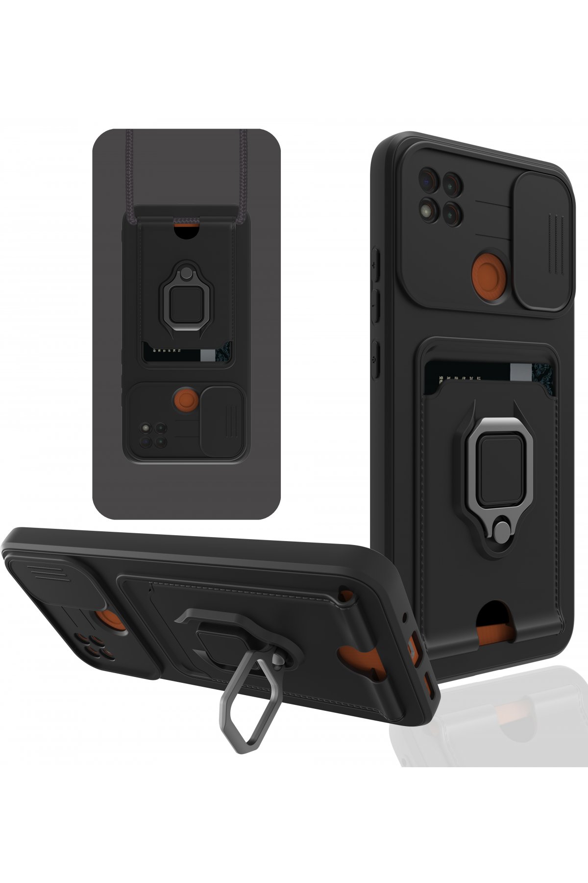 Redmi 9C Kılıf Zuma Kartvizitli Yüzüklü Silikon - Siyah